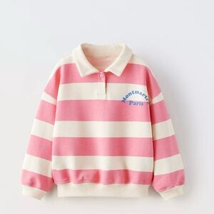 Zara- Pink and White Striped Kids Polo Shirt